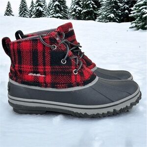 Eddie Bauer Red and Black Plaid Winter Boots